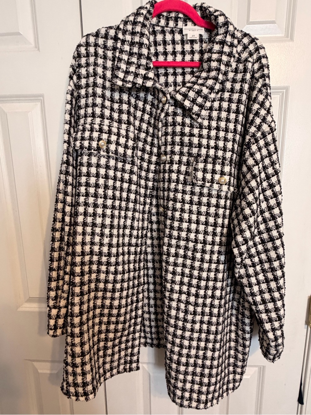 Chic Soul Black and White Tweed Trench Coat Shacket